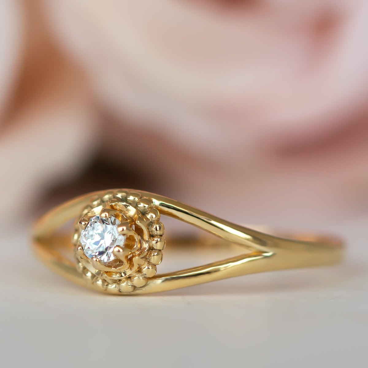 Vintage Inspired antique diamond engagement ring in 14k or 18k gold