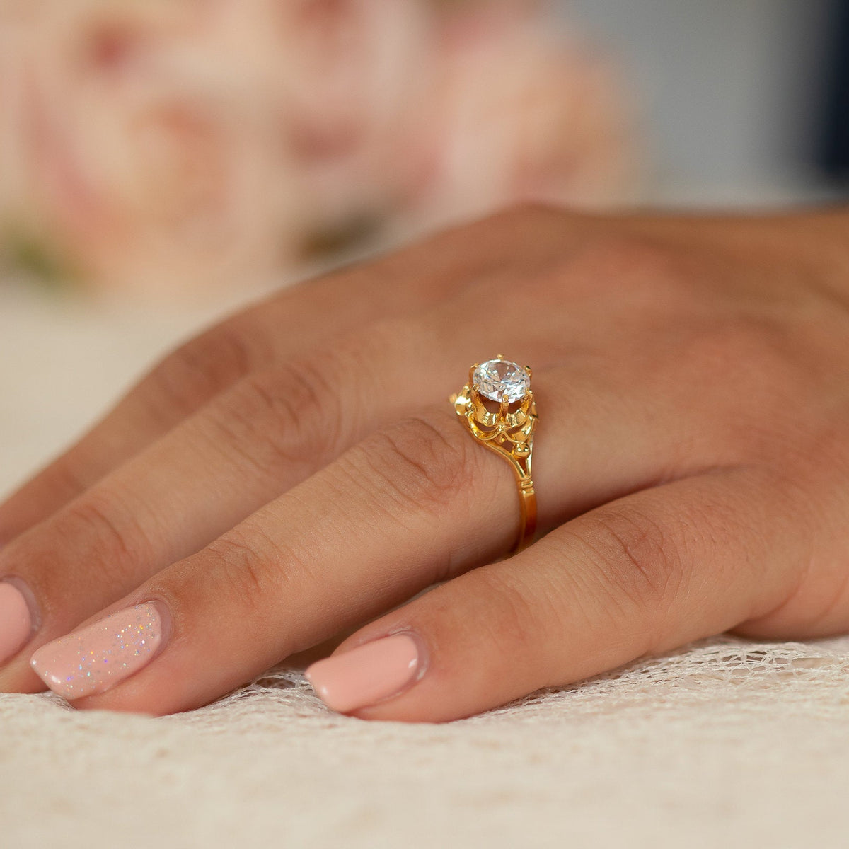 Vintage Ispired diamond solitaire engagement ring in 14k gold