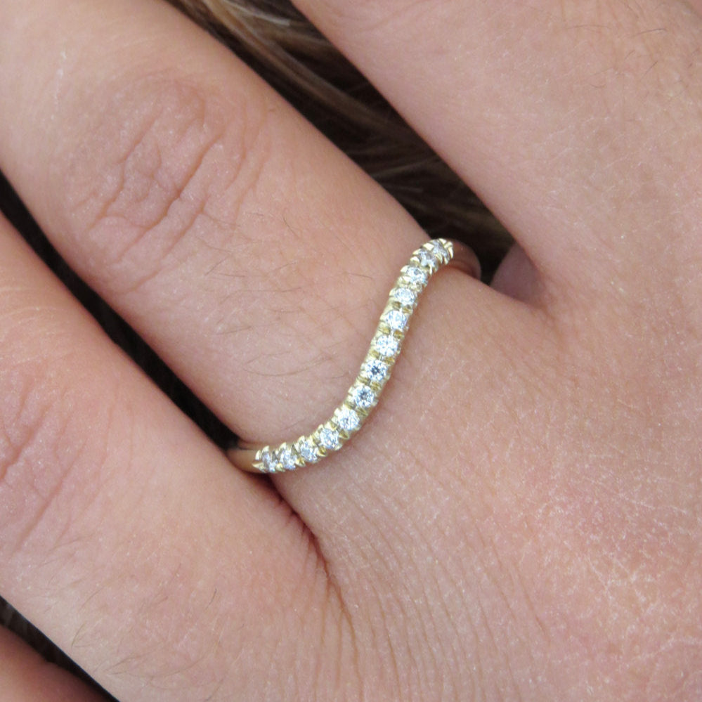 Wave curved diamond ring set, wave diamond engagement ring set, bridal ring set, curved diamond bands