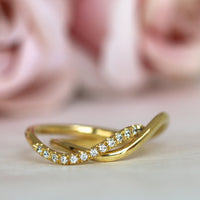 Wave curved diamond wedding ring set, wave diamond engagement ring set, bridal ring set, curved diamond bands