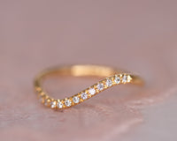Wave curved diamond wedding ring, wave diamond ring, bridal ring, curved diamond band in 14k yellow gold