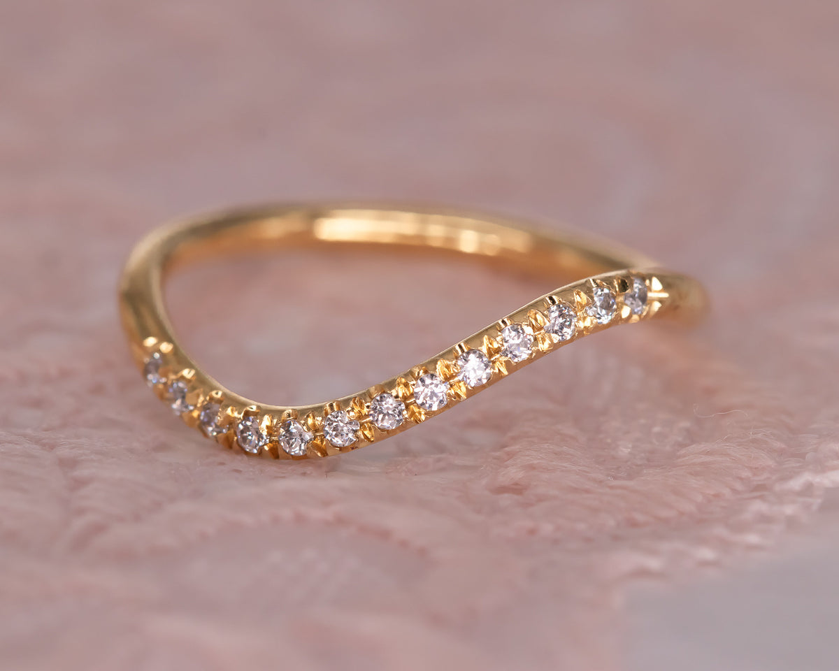 Wave curved diamond wedding ring, wave diamond ring, bridal ring, curved diamond band