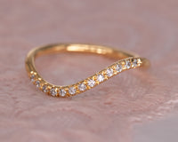 Wave curved diamond wedding ring, wave diamond ring, bridal ring, curved diamond band