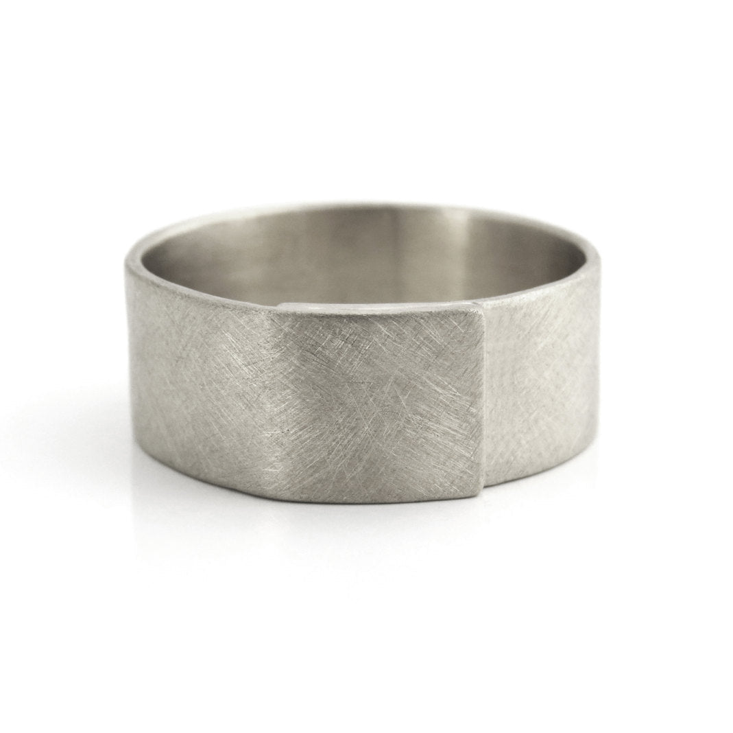 Wide Gold wedding band in brushed matte finish