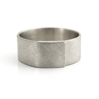 Wide Gold wedding band in brushed matte finish