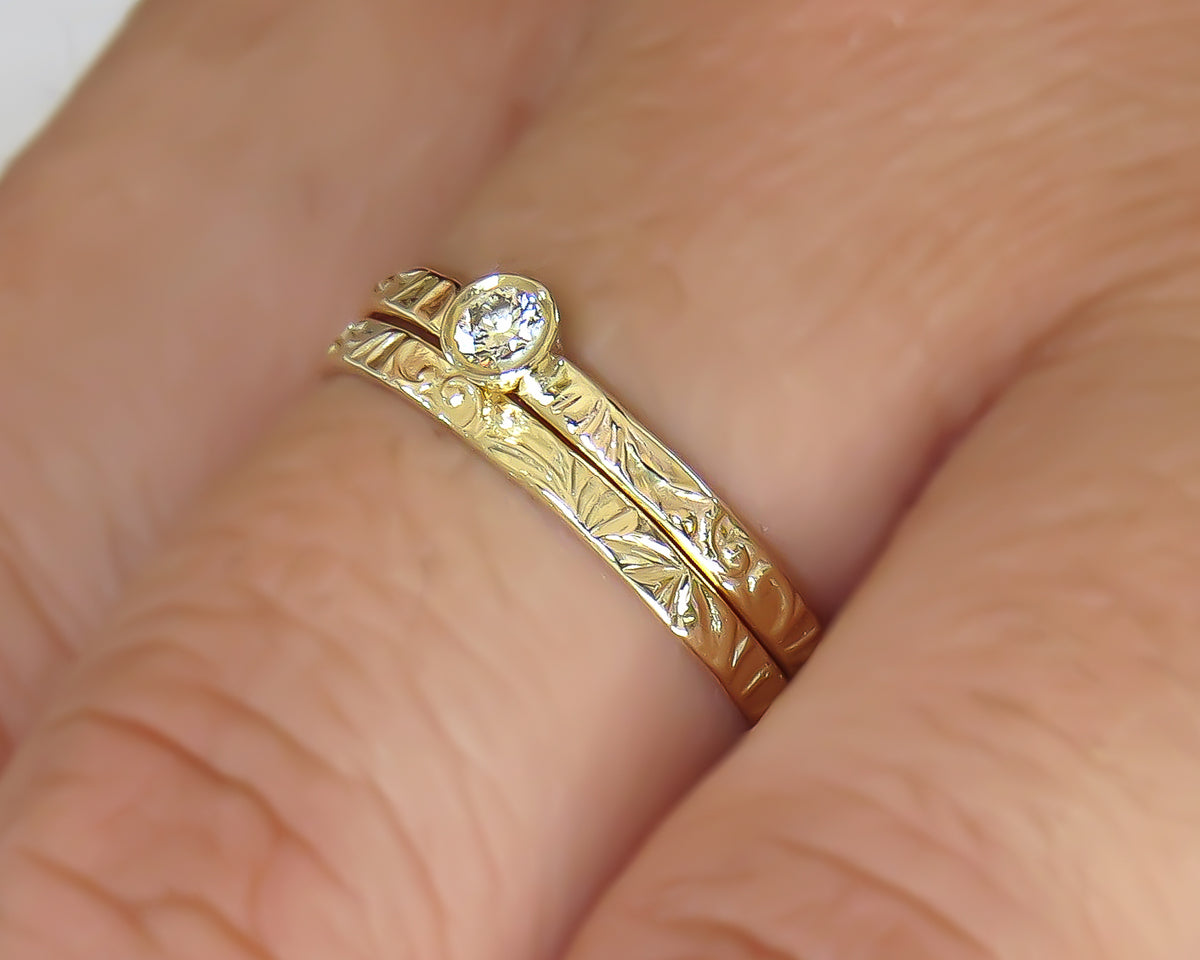 Dainty Floral Diamond Ring Set, Wedding Bridal Set