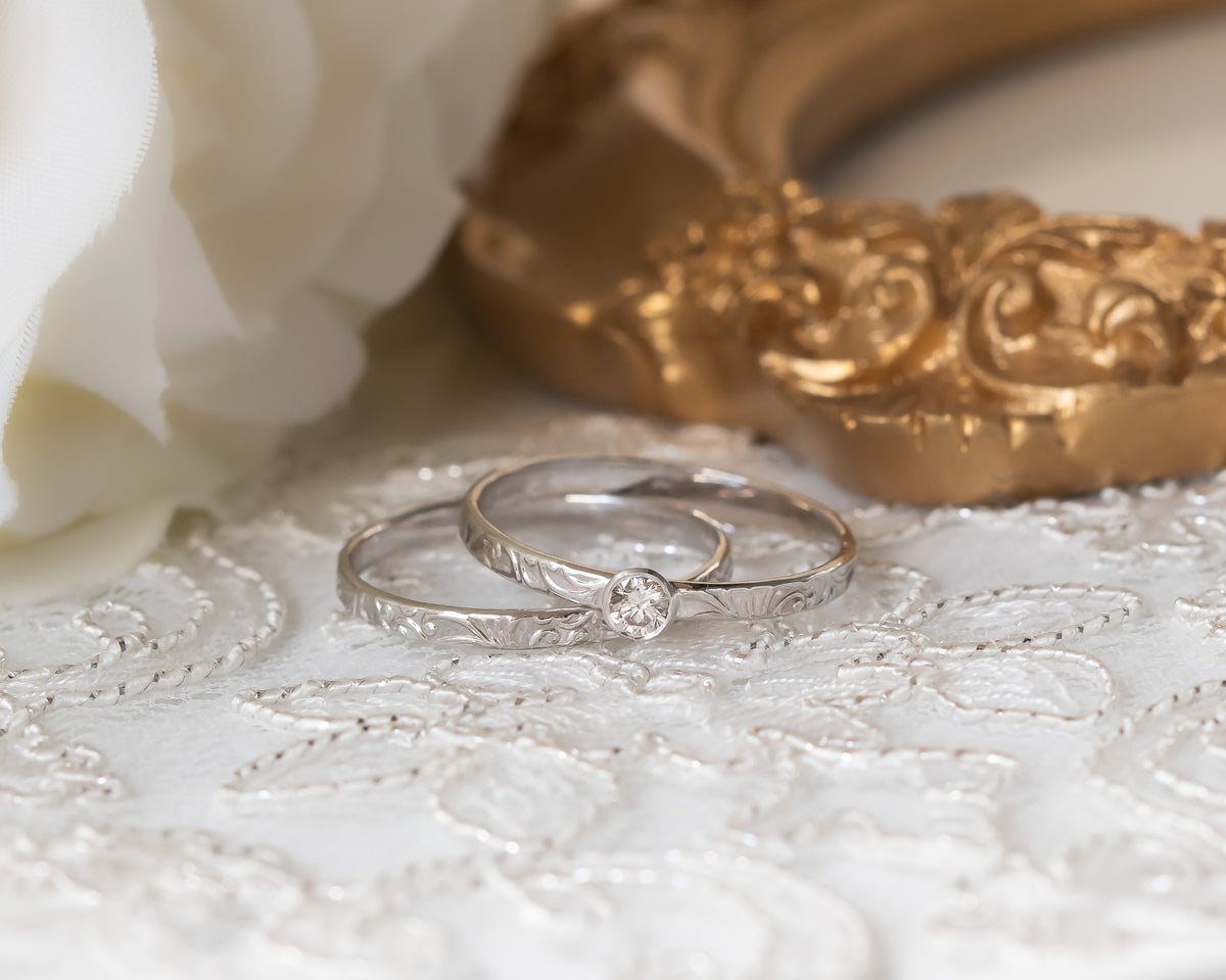 Dainty Floral Diamond Ring Set, Wedding Bridal Set