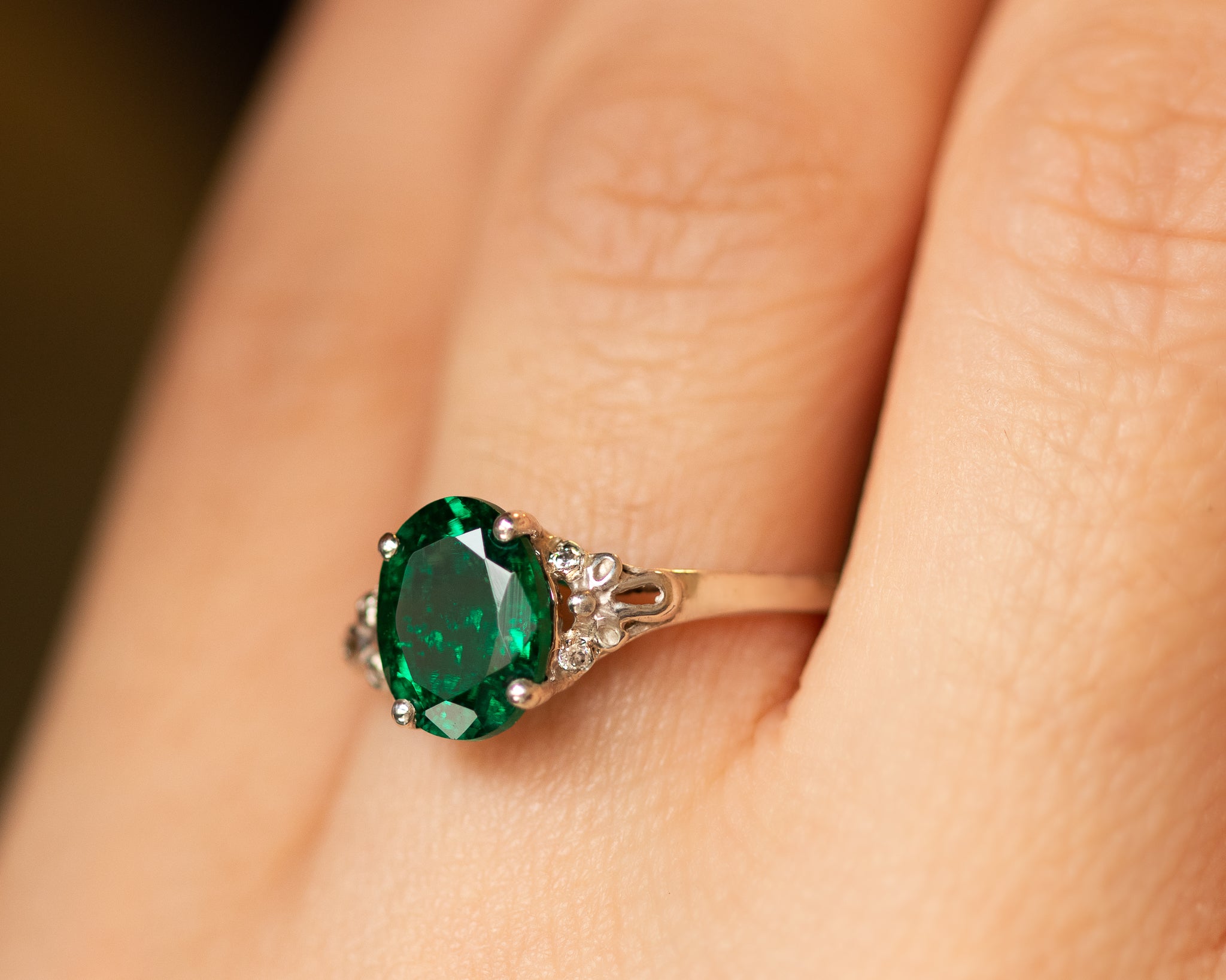 Rose gold ring vintage emerald engagement ring oval emerald rings for –  WILLWORK JEWELRY