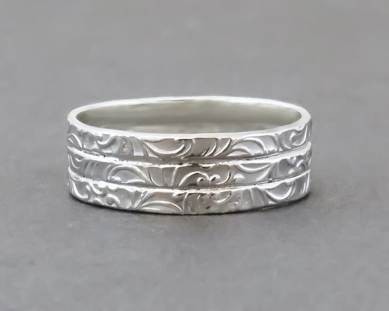 Wide Floral Wedding Band