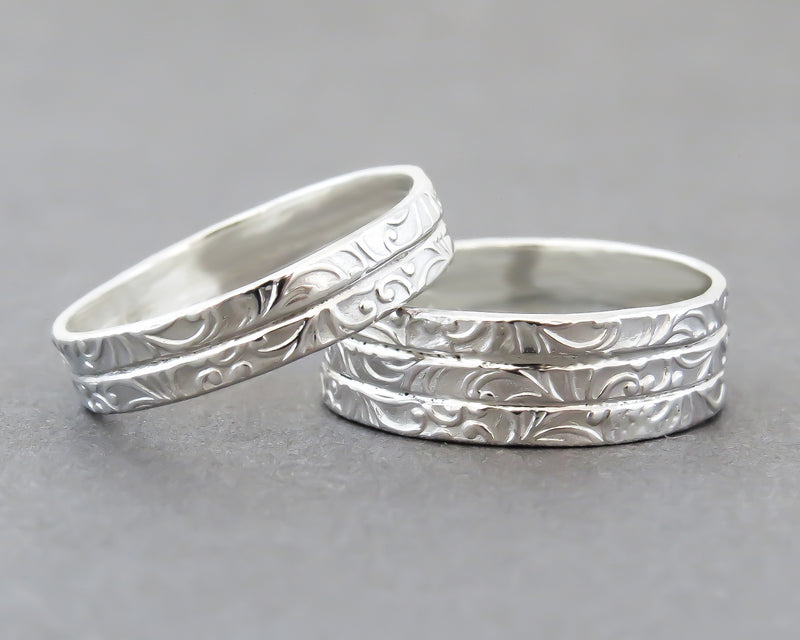 Wide Floral Wedding Band
