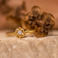 Small diamond flower gold stacking ring