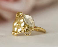 Flower and Leaves Wreath Gold Ring