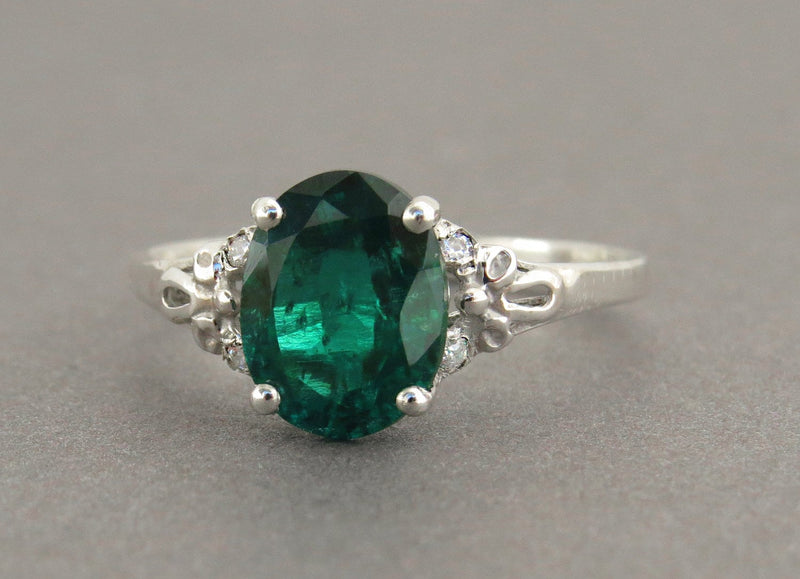 Oval Emerald Ring, Vintage Emerald Engagement Ring, Emerald Gold Ring, Lab Emerald Engagement Ring, Green Gemstone Ring, May Birthstone Ring