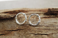 14k Gold Earrings, Circle Studs, Minimalist Earrings, Twig Earrings, Circle Earrings, Natural Earring, Branch Earrings, Round Gold Stud,Gift
