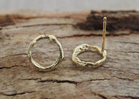 14k Gold Earrings, Circle Studs, Minimalist Earrings, Twig Earrings, Circle Earrings, Natural Earring, Branch Earrings, Round Gold Stud,Gift