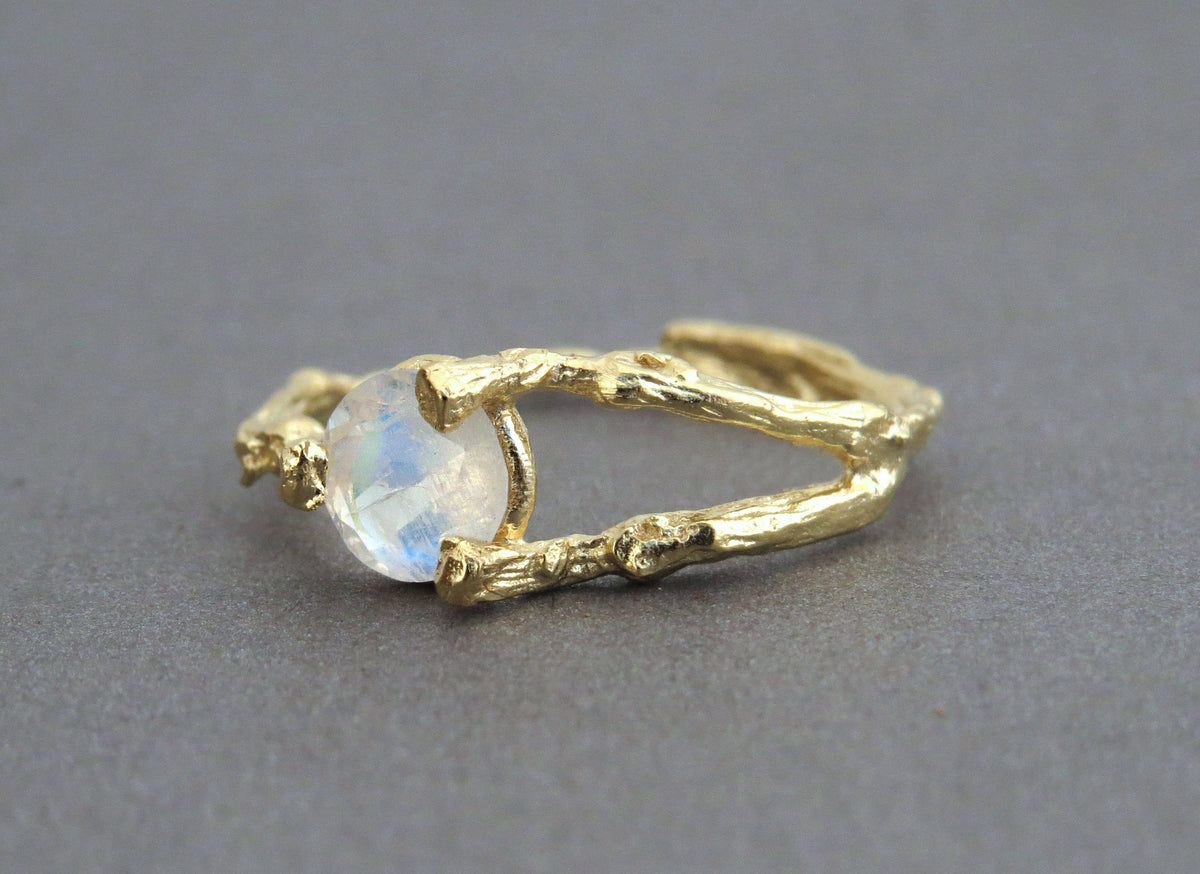 Nature Inspired Twig Moonstone Ring
