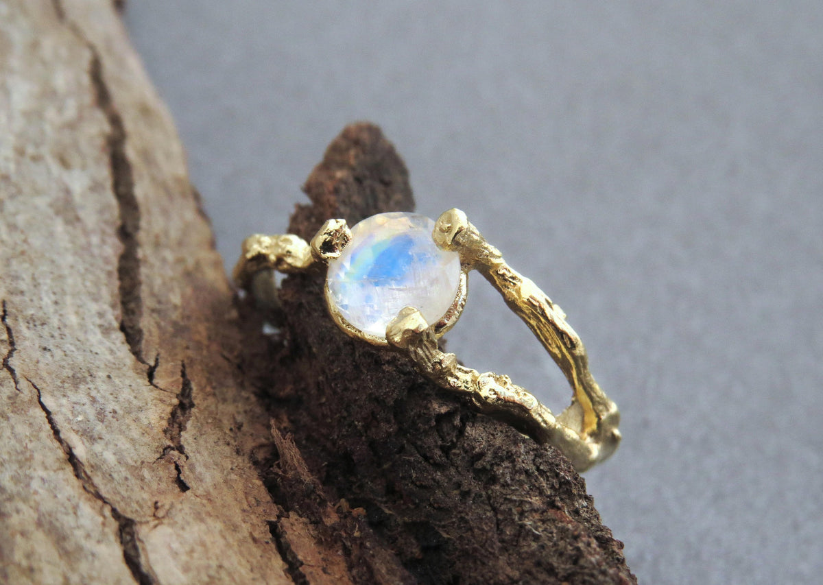 Nature Inspired Twig Moonstone Ring