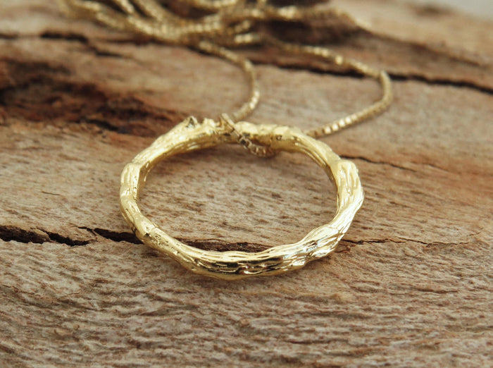 Ring Necklace, Gold Circle Necklace, 14k Gold Necklace, Layered Necklace, Karma Necklace, Twig Gold Ring, Delicate Gold Necklace, Natural