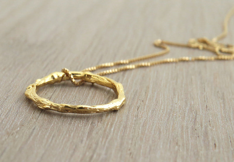 Ring Necklace, Gold Circle Necklace, 14k Gold Necklace, Layered Necklace, Karma Necklace, Twig Gold Ring, Delicate Gold Necklace, Natural