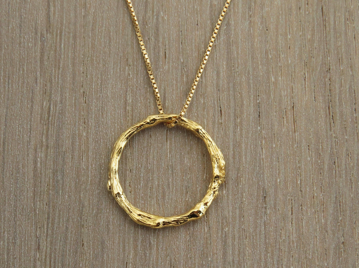 Ring Necklace, Gold Circle Necklace, 14k Gold Necklace, Layered Necklace, Karma Necklace, Twig Gold Ring, Delicate Gold Necklace, Natural