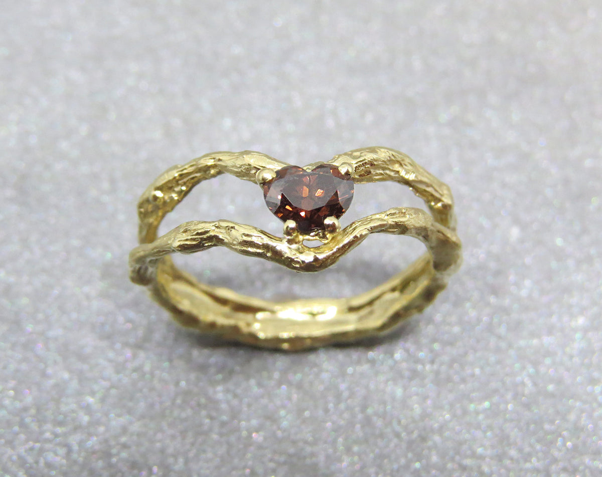 Brown Diamond Ring And Yellow Gold, Brown Diamond Engagement Ring, Heart Diamond Engagement Gold Ring, Heart Solitaire Ring, Unique Diamond