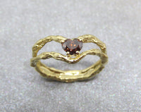 Brown Diamond Ring And Yellow Gold, Brown Diamond Engagement Ring, Heart Diamond Engagement Gold Ring, Heart Solitaire Ring, Unique Diamond