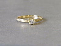 Engagement Ring Set, Diamond Ring Set, Gold Engagement Ring, Solitaire Diamond Ring, Floral Gold Ring, Yellow Gold Wedding Band, 14k Gold
