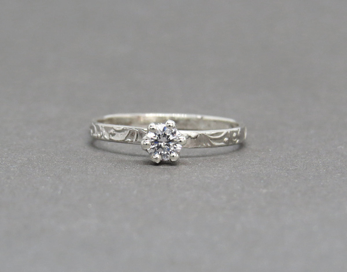 Engagement Ring Set, Diamond Ring Set, Gold Engagement Ring, Solitaire Diamond Ring, Floral Gold Ring, Yellow Gold Wedding Band, 14k Gold