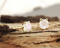 Gemstone Earrings, Moonstone Earrings, 14k Gold Earrings, Gold Stud Earrings, Solitaire Earrings, Anniversary Earrings, Rainbow Stone, Gift
