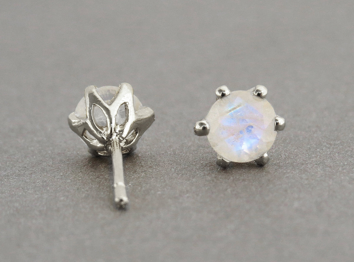 Gemstone Earrings, Moonstone Earrings, 14k Gold Earrings, Gold Stud Earrings, Solitaire Earrings, Anniversary Earrings, Rainbow Stone, Gift