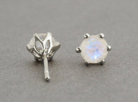Gemstone Earrings, Moonstone Earrings, 14k Gold Earrings, Gold Stud Earrings, Solitaire Earrings, Anniversary Earrings, Rainbow Stone, Gift