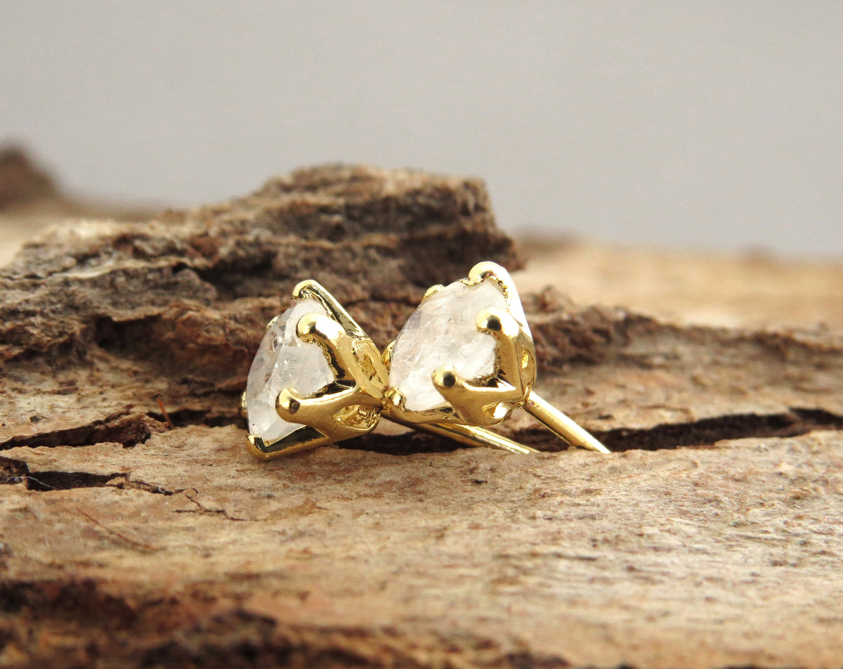 Gemstone Earrings, Moonstone Earrings, 14k Gold Earrings, Gold Stud Earrings, Solitaire Earrings, Anniversary Earrings, Rainbow Stone, Gift