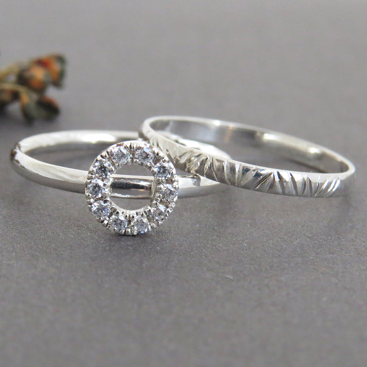 Geometric textured gold wedding band ring in 14k or 18k gold