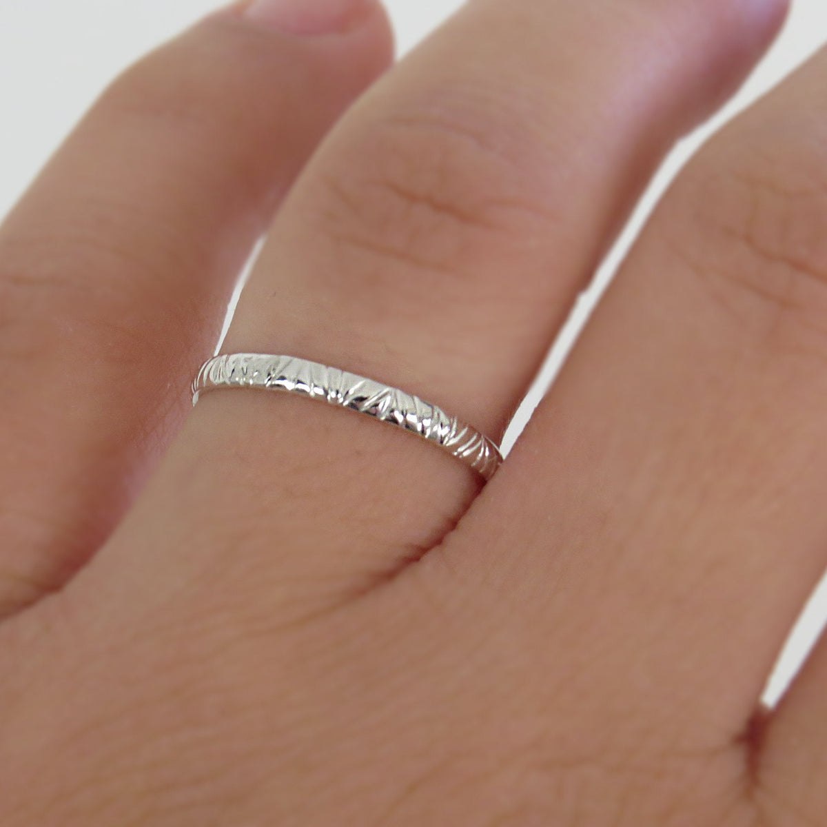 Geometric textured gold wedding band ring in 14k or 18k gold