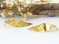 Bridal Earrings, Leaf Earrings, 14K Gold Earrings, Wedding Earrings, Marquise Earrings, Natural Organic Sculptured Handmade Stud Earrings