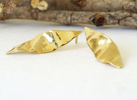 Bridal Earrings, Leaf Earrings, 14K Gold Earrings, Wedding Earrings, Marquise Earrings, Natural Organic Sculptured Handmade Stud Earrings