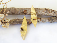 Bridal Earrings, Leaf Earrings, 14K Gold Earrings, Wedding Earrings, Marquise Earrings, Natural Organic Sculptured Handmade Stud Earrings