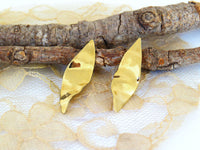 Bridal Earrings, Leaf Earrings, 14K Gold Earrings, Wedding Earrings, Marquise Earrings, Natural Organic Sculptured Handmade Stud Earrings