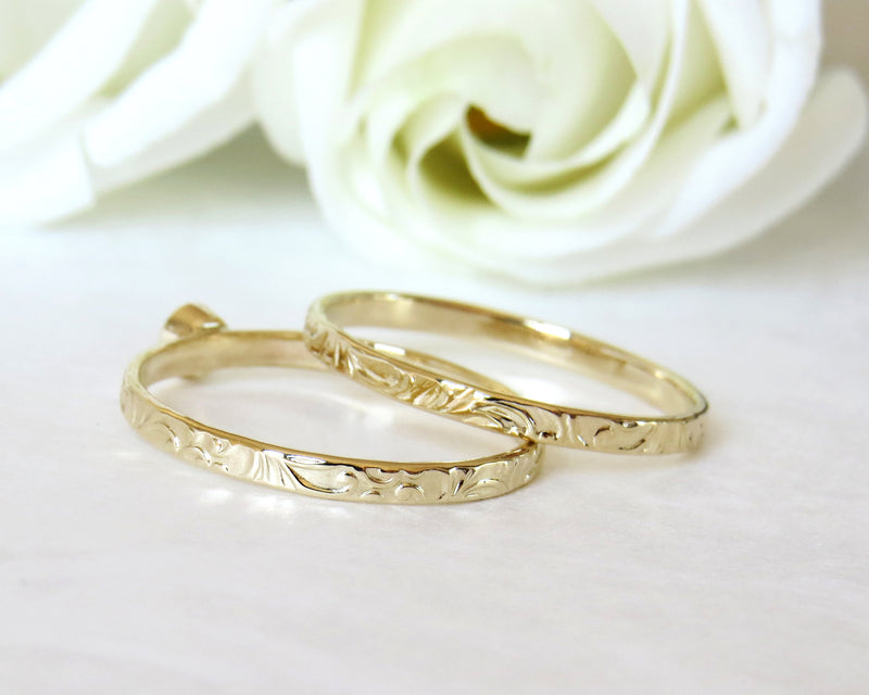 Matching Engagement ring and wedding Ring set - Bridal set, Floral Diamond ring, small diamond ring, wedding band