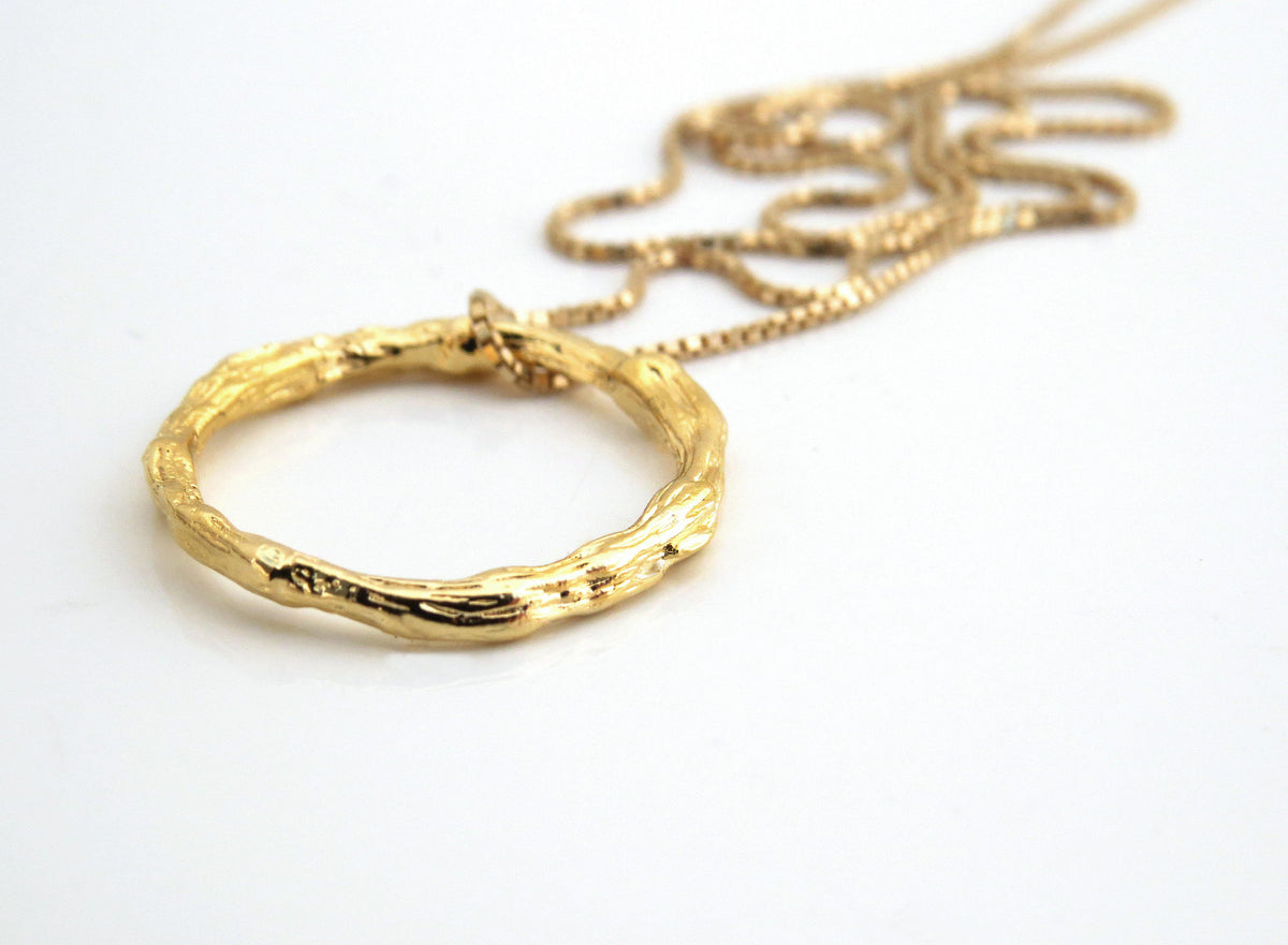 Ring Necklace, Gold Circle Necklace, 14k Gold Necklace, Layered Necklace, Karma Necklace, Twig Gold Ring, Delicate Gold Necklace, Natural