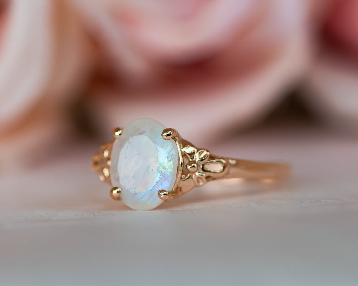 Rose Gold engagement ring, moonstone enagement ring, oval enagement ring, oval moonstone ring, vintage inspired ring, unique enagement ring, gold moonstone ring, moonstone ring