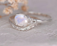 Moonstone Wedding Set, Bridal Set, Gemstone Wedding Set, Oval Moonstone Engagement Ring, Nesting Wedding Band Set, Vintage Engagement Ring