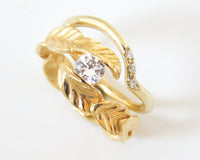 Diamond Bridal Set, Leaf Engagement and Wedding Ring Set, Nature Inspired Ring, Leaf Diamond Ring, Diamond Leaf Ring, Diamond Wedding Set