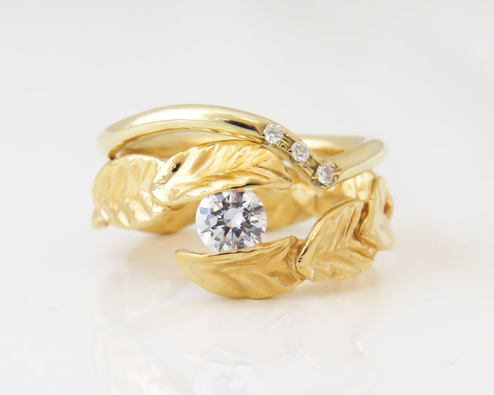 Diamond Bridal Set, Leaf Engagement and Wedding Ring Set, Nature Inspired Ring, Leaf Diamond Ring, Diamond Leaf Ring, Diamond Wedding Set