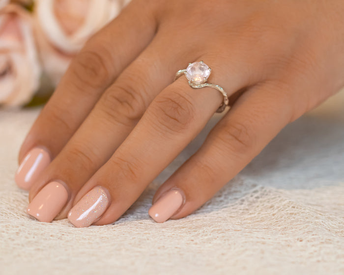 Rose Quartz Engagement Ring, Nature Engagement Ring, Twig Engagement Ring, Gemstone Gold Ring, Branch Ring, Pink Gemstone Ring, Solitaire