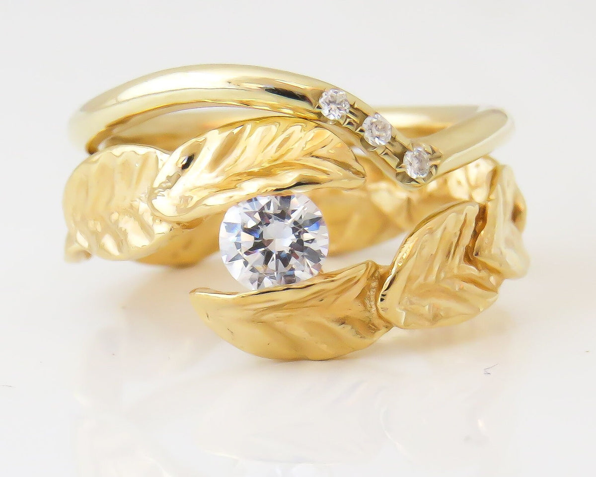 Diamond Bridal Set, Leaf Engagement and Wedding Ring Set, Nature Inspired Ring, Leaf Diamond Ring, Diamond Leaf Ring, Diamond Wedding Set