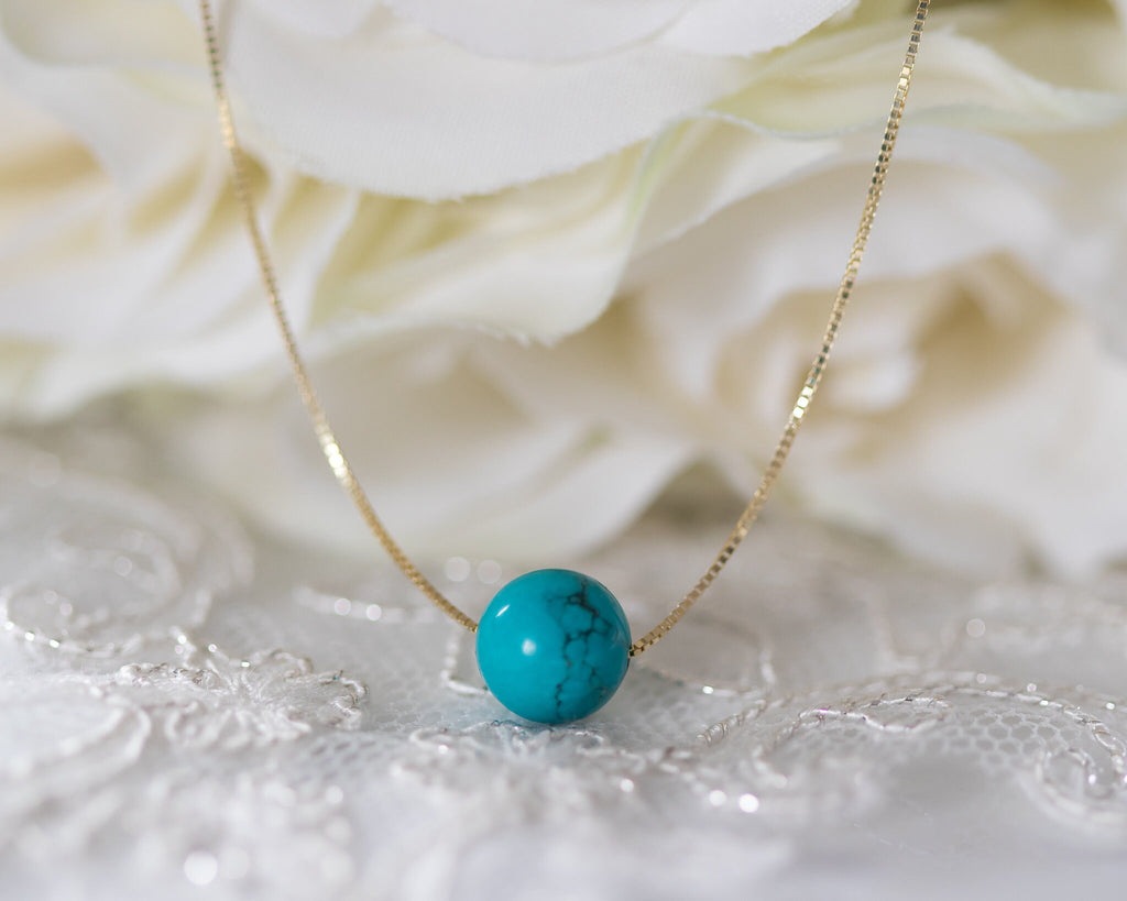 14k gold Turquoise pendant necklace, December birthstone