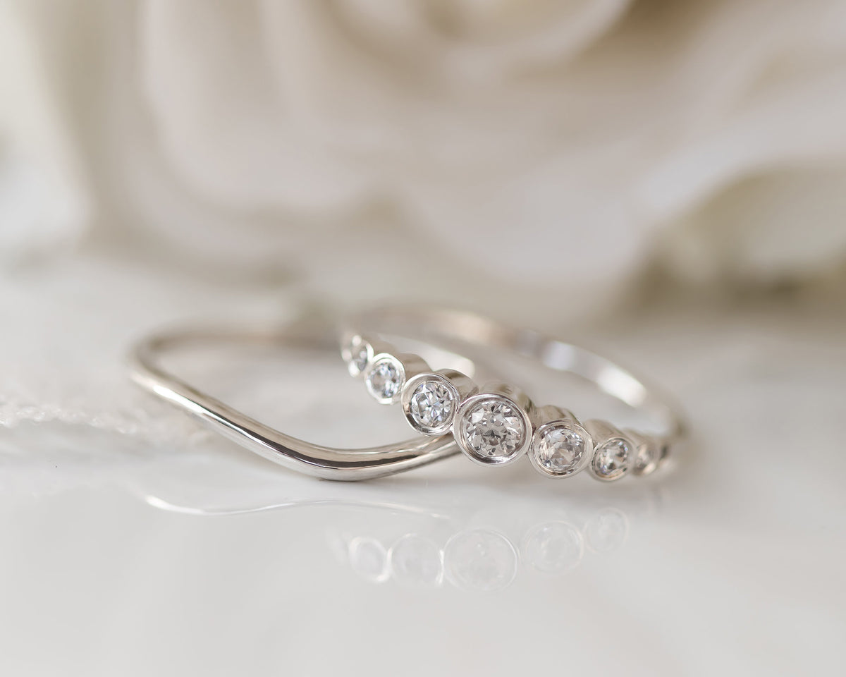 Diamond Bridal Set,  Ring, Bezel Diamond Engagement Ring and Matching Nesting Wedding Band, Diamond Wedding Set, Bezel Diamond Gold Ring Set