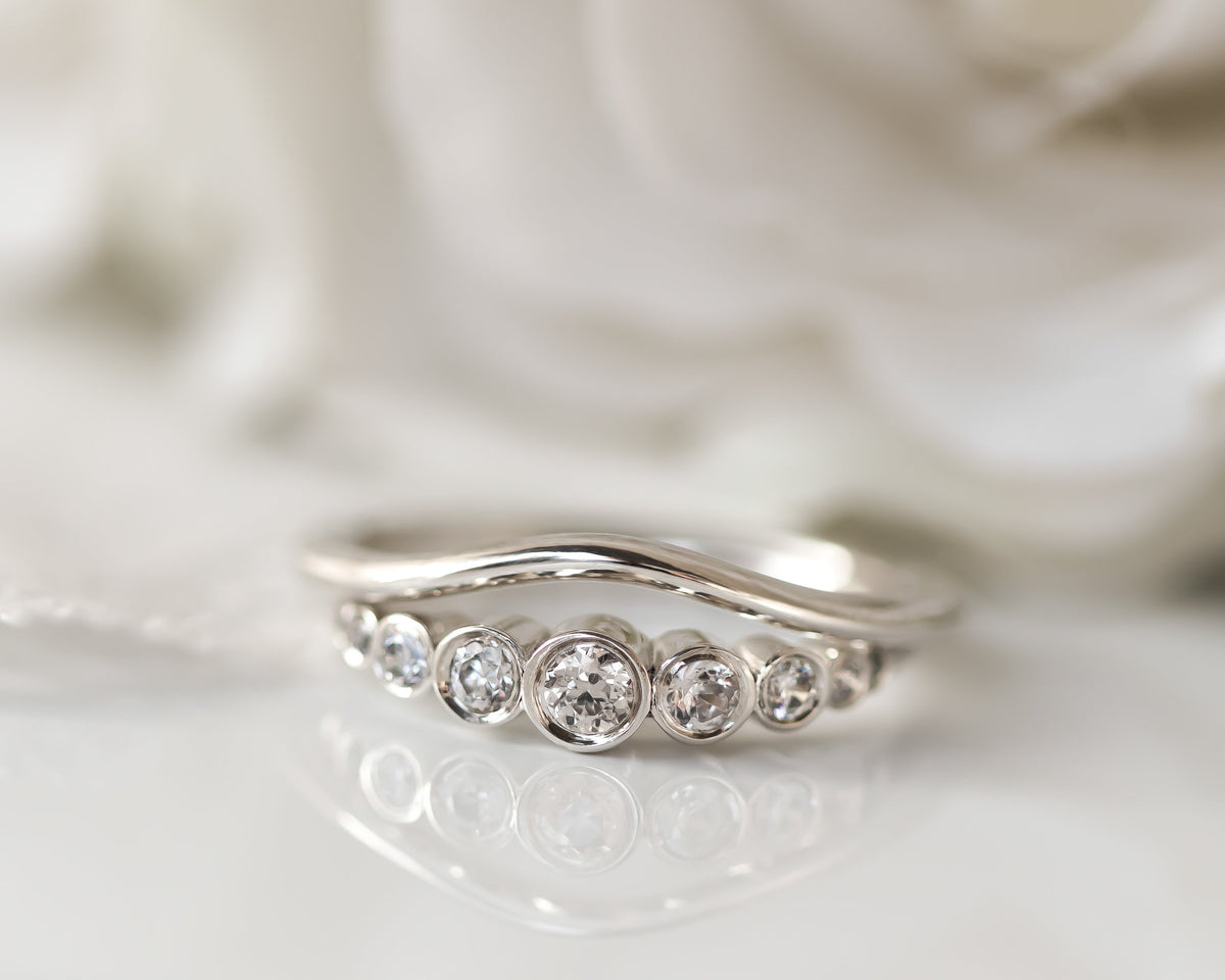 Diamond Bridal Set,  Ring, Bezel Diamond Engagement Ring and Matching Nesting Wedding Band, Diamond Wedding Set, Bezel Diamond Gold Ring Set