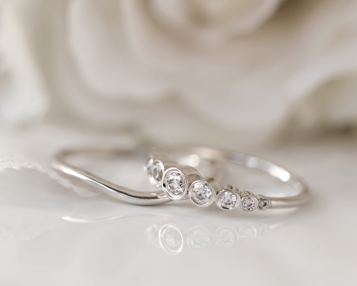 Diamond Bridal Set,  Ring, Bezel Diamond Engagement Ring and Matching Nesting Wedding Band, Diamond Wedding Set, Bezel Diamond Gold Ring Set